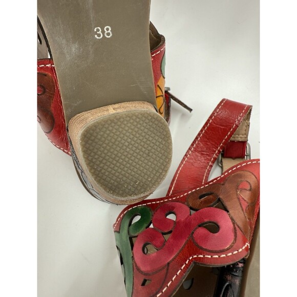 GORGEOUS L’artiste by Spring Step Ketta Red Leather Heeled Open Toe Sandals 38 - Picture 6 of 9